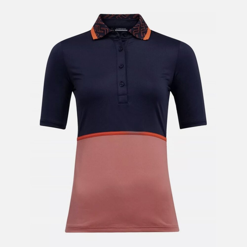 NWT J.Lindeberg Odella Women's Gold Polo in Navy | Medium